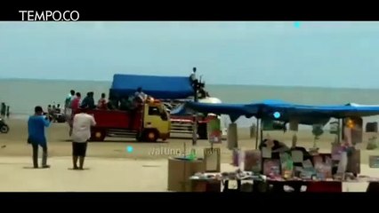 Download Video: Balapan Truk di Pantai Cemara, Satu Truk Terguling