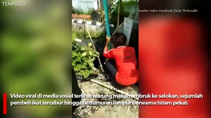 Viral, Warung Makan Ambruk, Pembelinya Nyemplung Berlumuran Lumpur