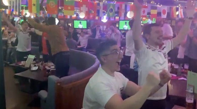 Watch England fans celebrate at The Common Room in Sheffield as Saka makes it 2-0 to England.