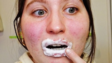 Foaming lip scrub under a microscope