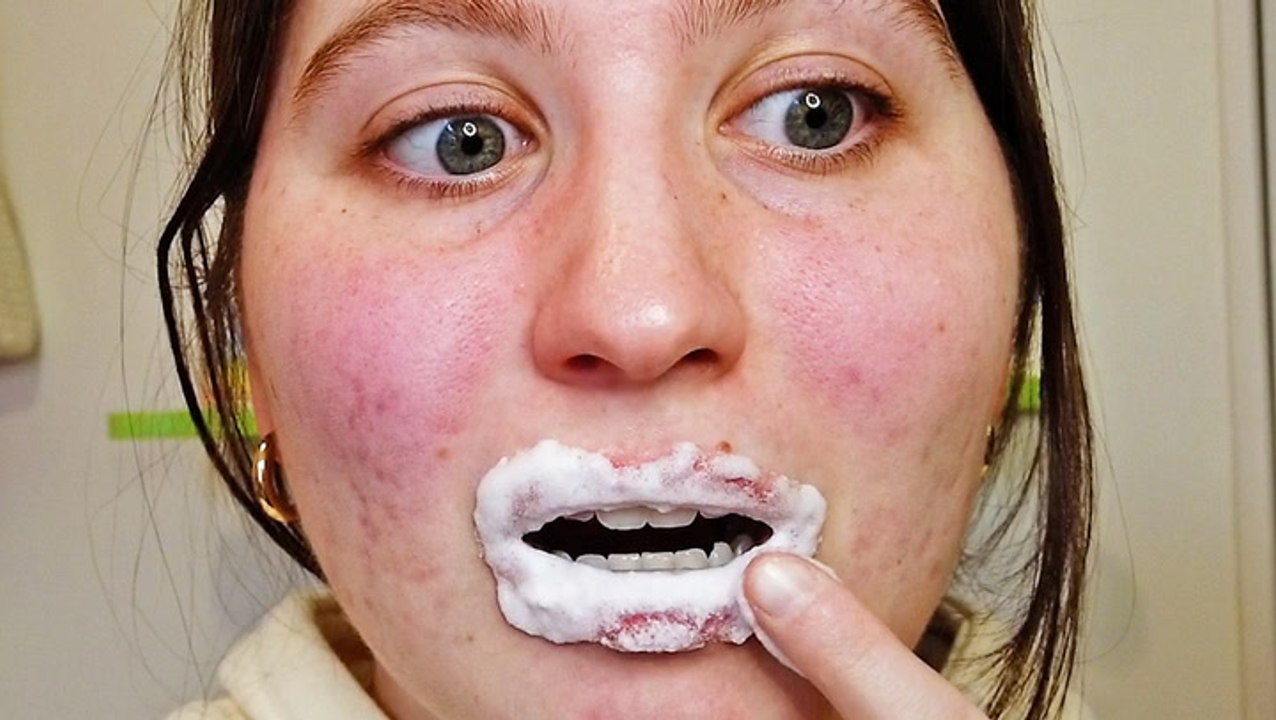 Foaming lip scrub under a microscope