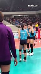 Kat Tolentino being escorted back to the benches in the middle of Choco Mucho-Cignal faceoff after hurting her left knee in the third set. #PVL