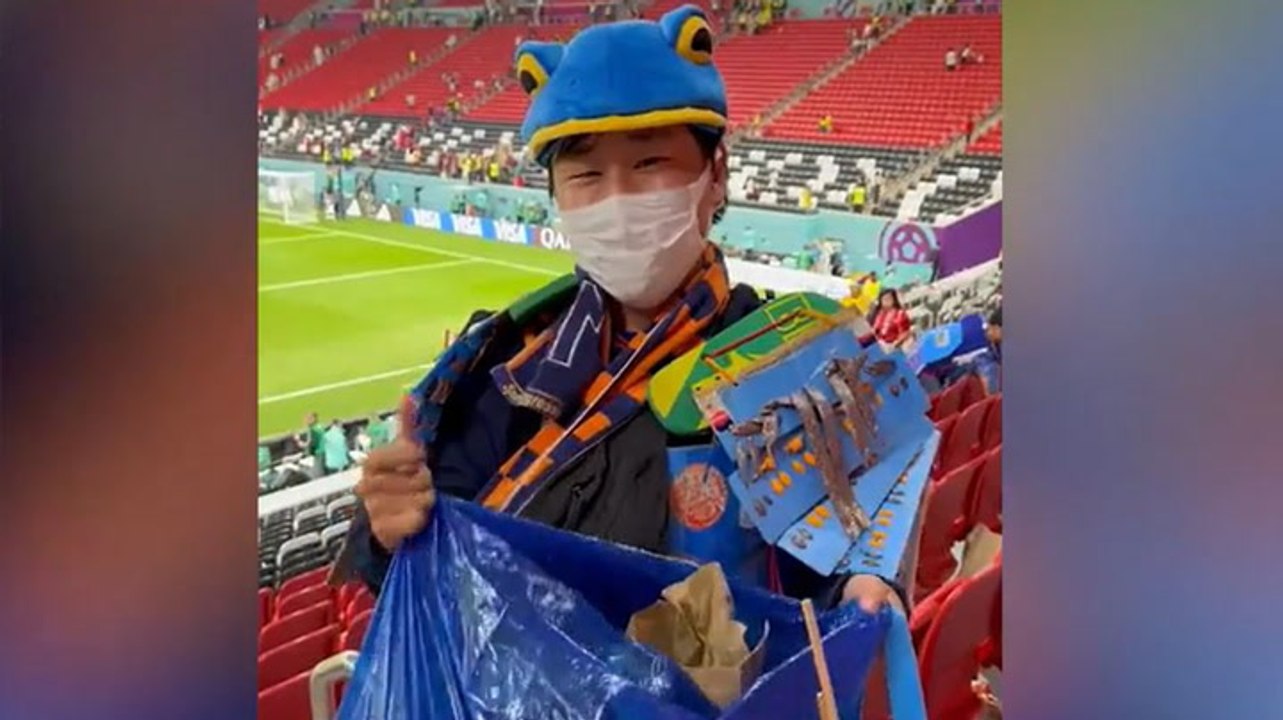 Japanese fans in Qatar clean up rubbish at World Cup stadium