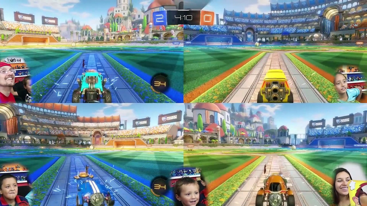 PIE FACE CHALLENGE GAME w_ Let's Play ROCKET LEAGUE Part 3-  BOTS!  (FGTEEV Family Fun)