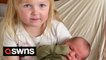 Adorable moment 4-year-old tells newborn baby brother she will teach him to 'run, walk and EAT SNOW'