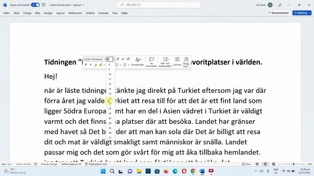 Mitt favorit land - موضوع سويدي عن بلد مفضل وسبب اختيارك المكان