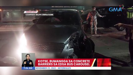 Kotse, bumangga sa concrete barriers sa EDSA Bus Carousel | UB