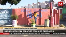 Mujer limpia los espacios públicos que has sido olvidados en Iztapalapa