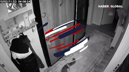 Deprem sırasında bir evdeki kedinin kaçma anı güvenlik kamerasına yansıdı