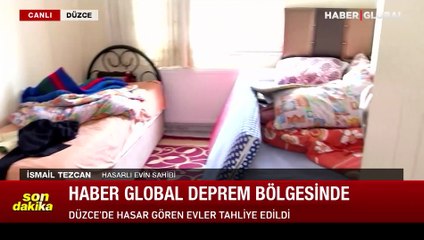 Haber Global Düzce'de büyük hasar alan evin içini görüntüledi