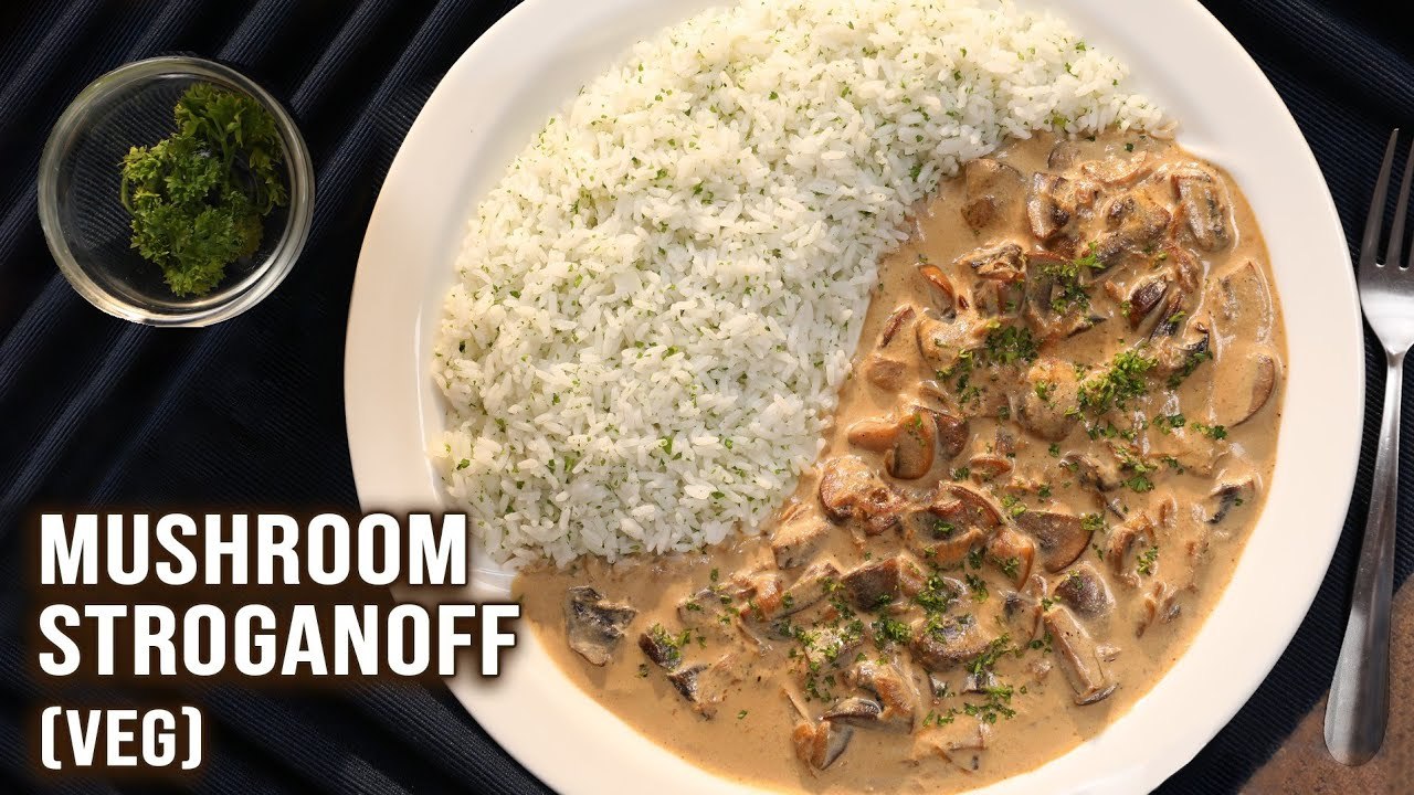 Mushroom Stroganoff with Steamed Rice | Lunch & Dinner Recipes | Creamy Sauce Recipe for Rice