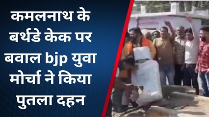 Download Video: दमोह: कमलनाथ के बर्थडे केक पर बवाल bjp युवा मोर्चा ने किया पुतला दहन