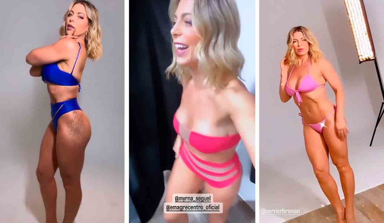 Sheila Mello mostra bastidores de ensaio de biquini