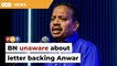 Zahid told Istana that BN backing Anwar, says Vigneswaran