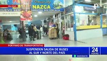 Suspenden salida de buses al sur y norte del país por paro indefinido de transportistas