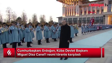 Cumhurbaşkanı Erdoğan'dan Küba Devlet Başkanı'na resmi törenle karşılama