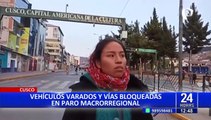Paro macro regional en Cusco: vehículos varados y vías bloqueadas por medida de 48 horas