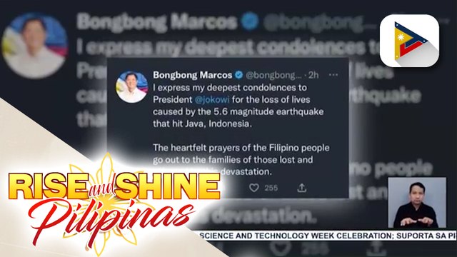 Pres. Ferdinand R. Marcos Jr., nagpaabot ng pakikiramay kay Indonesian Pres. Widodo kaugnay ng mga nasawi dahil sa lindol