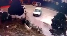 Başakşehir'de sokak köpeklerinin bir adamı kovaladığı anlar kamerada