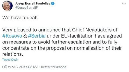 Sırbistan-Kosova arasında yaşanan krizde anlaşmaya varıldı