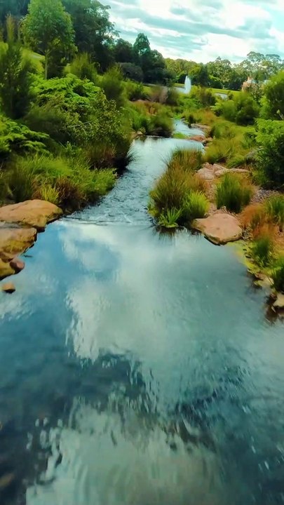 Soo chill. Sky reflection in a creek drone view in Sydney NSW Australia. Travel Adventures Australia