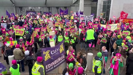 Striking Scottish teachers demonstrate at the Scottish Parliament