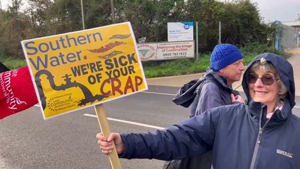 Protest outside Southern Water plant in Havant over sewage discharges and lack of public meeting