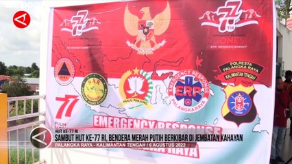 Sambut HUT RI ke-77, Bendera Merah Putih Raksasa Terbentang di Jembatan Kahayan
