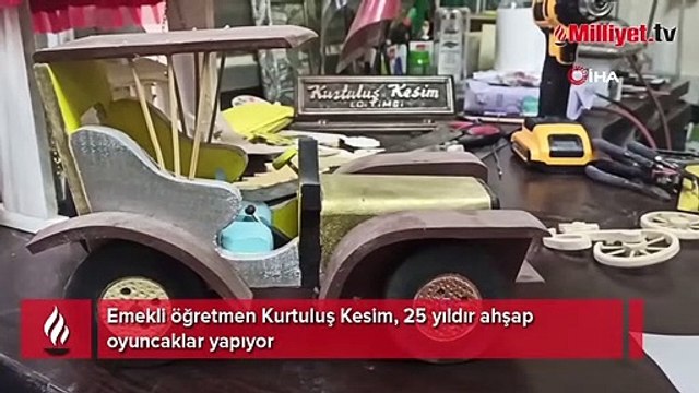 Emekli öğretmen 25 yıldır ahşap oyuncaklar yapıyor