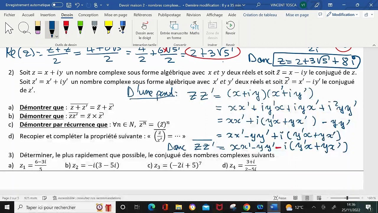 Exercice 3 - DM2 maths expertes  - nombres complexes partie algébrique - 2022- 2023