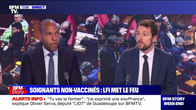 Faut-il réintégrer les soignants non-vaccinés ? Débat sur le plateau de BFMTV entre le député guadeloupéen Olivier Serva et le député Renaissance Mathieu Lefèvre