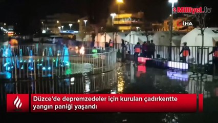 Depremzedeler için kurulan çadırkentte yangın paniği kamerada