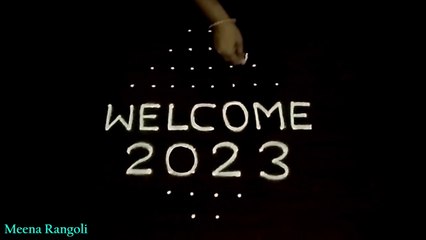 Welcome 2023 Rangoli design with dots - Welcome 2023 Kolam - Welcome 2023 Muggulu