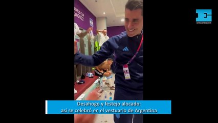 Desahogo y festejo alocado en el vestuario argentino