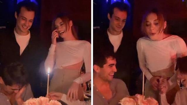 Afra Saraçoğlu, doğum günü pastasını üflerken partnerinin elini tutmaya çalıştı! Sevgilisinin mimikleri dikkatlerden kaçmadı