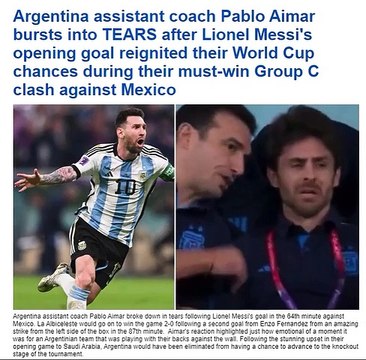 Argentina assistant coach Pablo Aimar bursts into TEARS after Lionel Messi's opening goal reignited their World Cup chances during their must-win Group C clash against Mexico