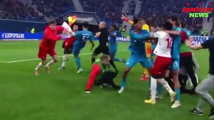Referee gets caught up in wild 40-man brawl during Zenit vs Spartak match