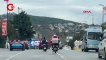 Üsküdar'da motosikletlinin tek teker üzerinde tehlikeli yolculuğu