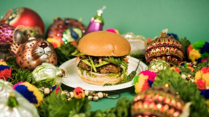 Taste testing a sprout burger at Bundobust Brewery in Manchester