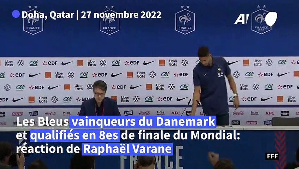 Mondial: la victoire contre le Danemark, "un moment de joie et de communion" pour Varane