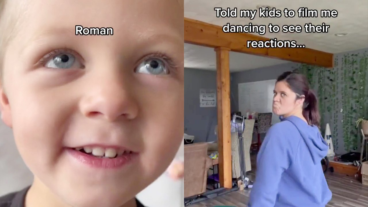 Mom secretly records her kids' adorable reactions to her goofy dance