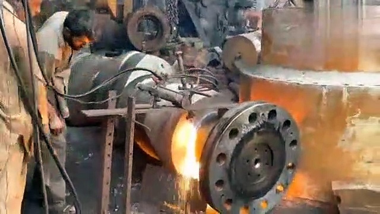 We cut a crankshaft of aqua cruise ship into pieces And made a Giant crankshaft of