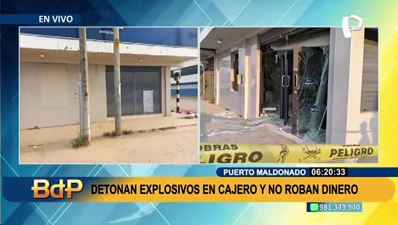 Puerto Maldonado: detonan cajeros automáticos con explosivos en entidad financiera