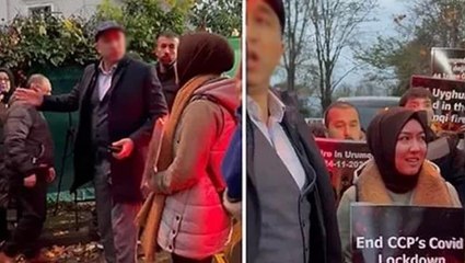 Descargar video: Çin Konsolosluğu önünde eylem yapan Uygur Türklerine 