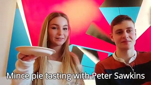 Trying mince pies with Peter from Bake Off