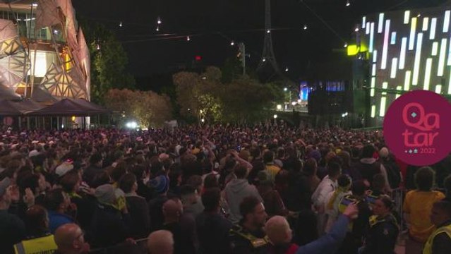 Australian fans go wild at Fed Square as Leckie scores winner against Denmark