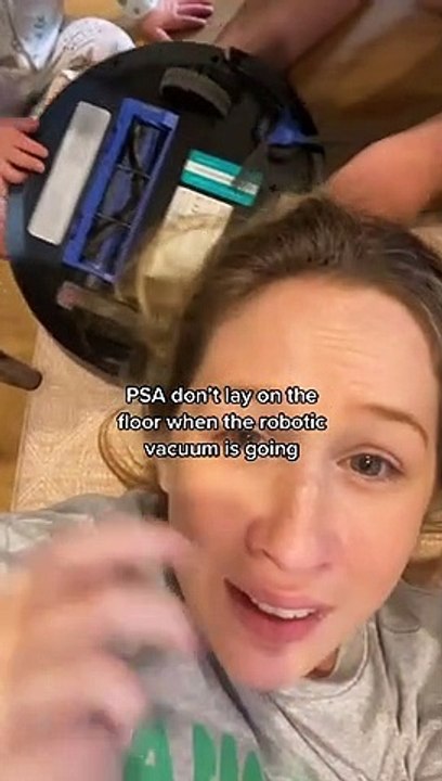Robo-Vacuum Sucks up Mom's Hair While Playing with Baby