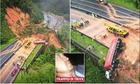 'The mountain fell on top of us': Up to 30 people are still missing after mudslide in Brazil wipes out major highway, killing two and leaving a truck hanging over bridge