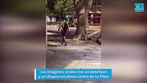 Las imágenes virales tras un botellazo y un disparo en pleno centro de La Plata