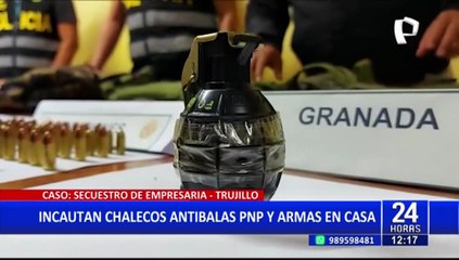 Caso secuestro de empresaria: PNP incauta chalecos antibalas, granada y armas de mafia